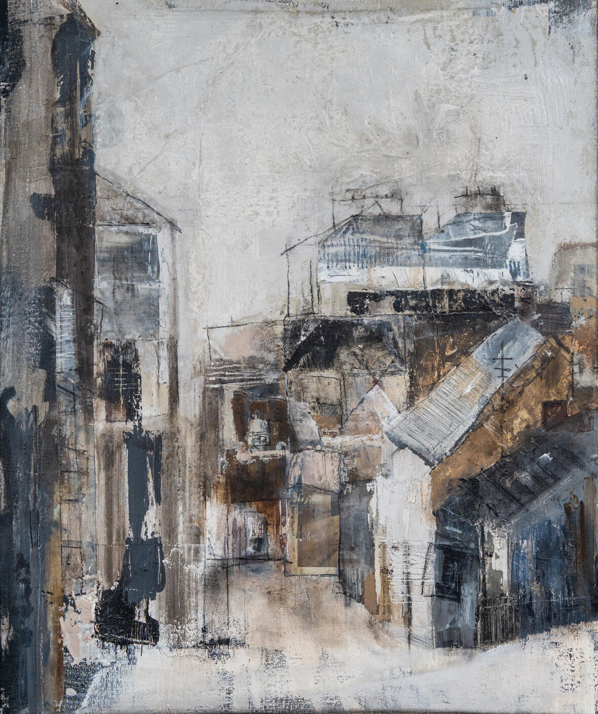 Old Town West I. | Mixed Media on Board | 40 X 40 / 5 cm