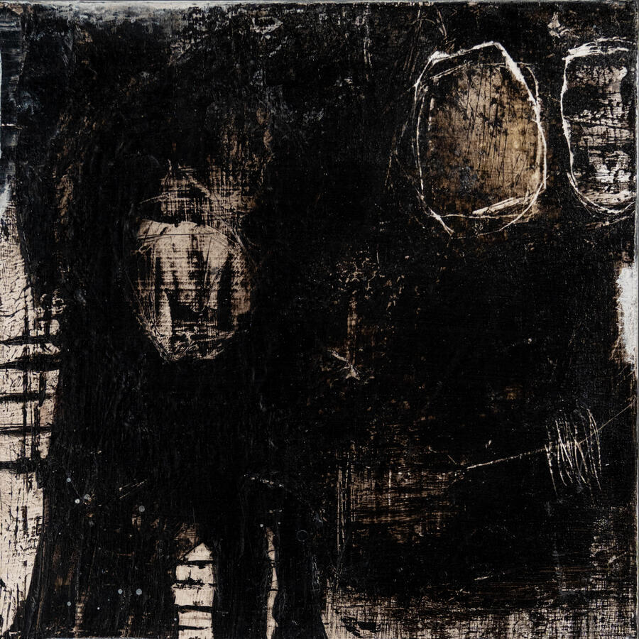 Black & White III. | Bitumen and acrylic on board | 20 X 20 /5 cm