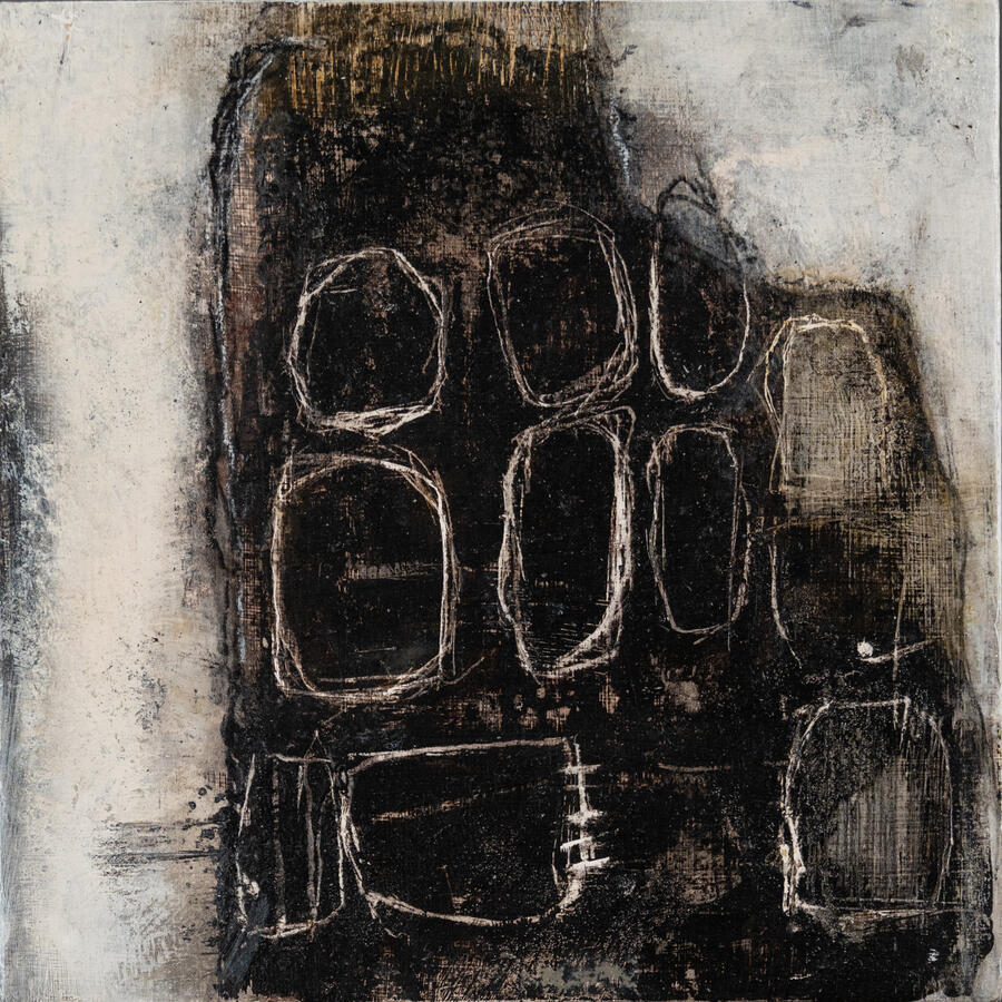 Black & White II. | Bitumen and acrylic on board | 20 X 20 /5 cm